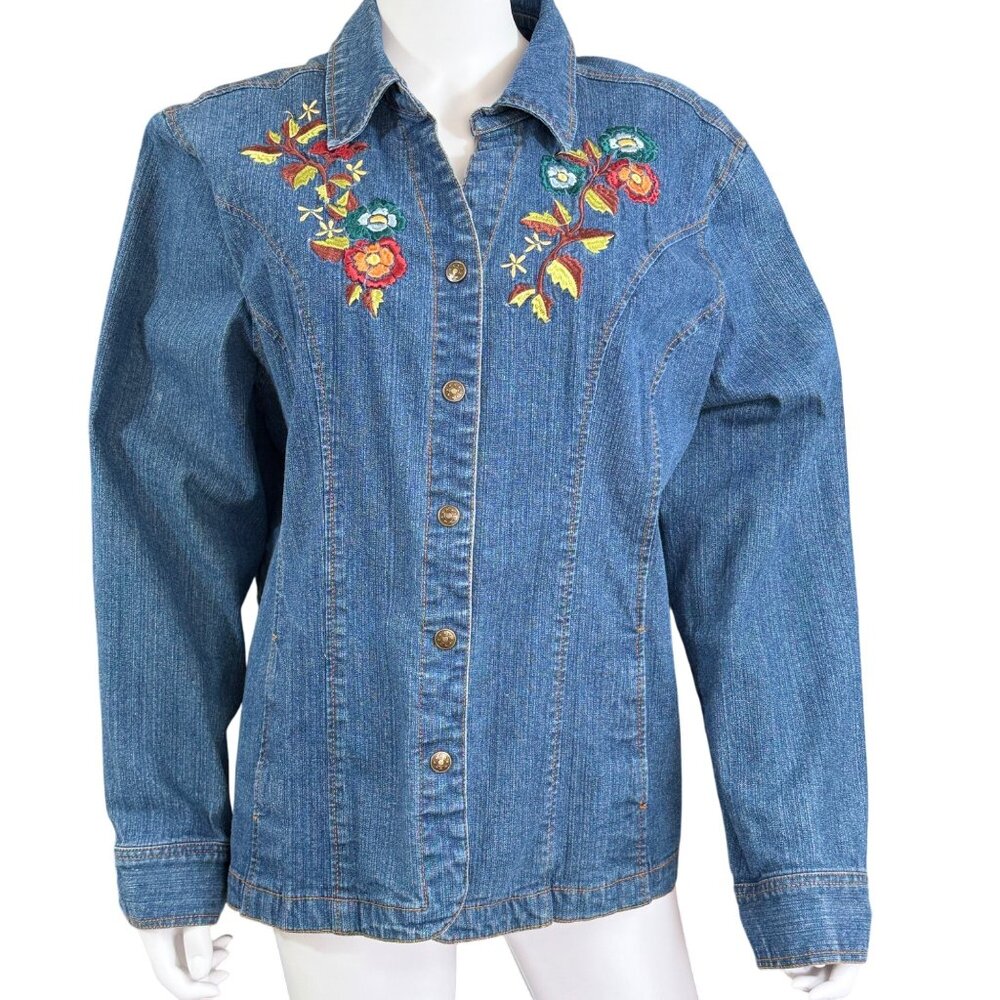 Decorated Originals Womens Embroidered Denim Jacket X-Large Blue Cotton Blend